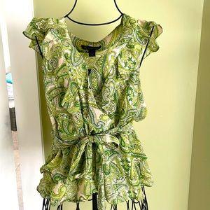 Green silk paisley top